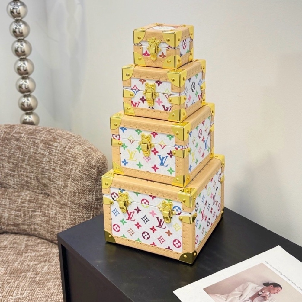 4pc Louis Vuitton LV White Multicolor Monogram trunk pyramid set - Picture 2 of 9